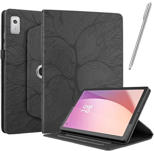 Netany Funda para Lenovo Tab M9 2023 con lápiz Capacitivo, Piel sintética con Tapa función Atril Soporte para lápiz Árbol de La Vida Funda - Negro
