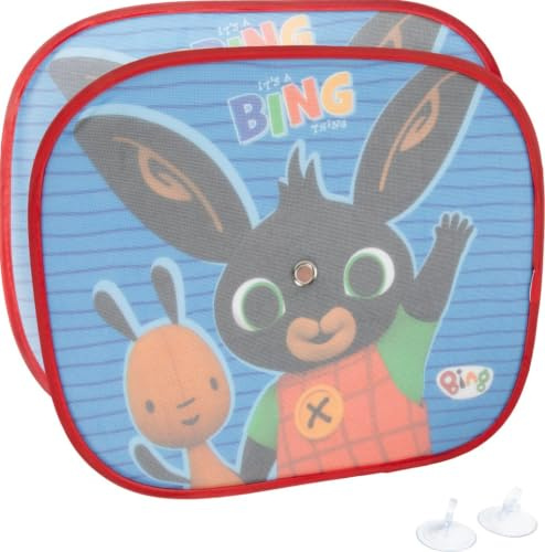 Tataway Paar Seitenmarkisen für Bing Auto-Sonnenschirme 44x35 cm - Sonnenschutz für Kinder mit Bing- und Flop-Grafiken auf blauem Hintergrund