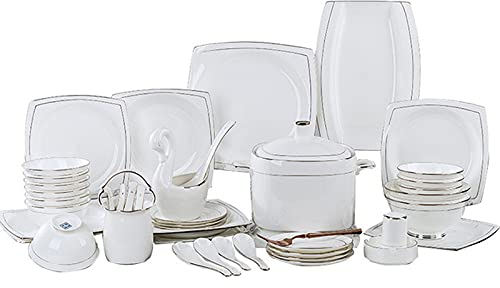 Juego de Platos de Porcelana Juego de vajilla de cerámica China de Marfil Blanco Juego de Cuencos Platos de Postre Platos de Sopa Platos de Cena para Regalos Hotel de Boda