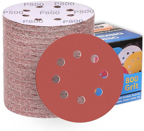 100Pcs 125mm Sanding Discs 800 Grit 8-Holes Hook and Loop Sanding Pads for Random Orbital Sander Sandpaper Sheet-ALPXUXP