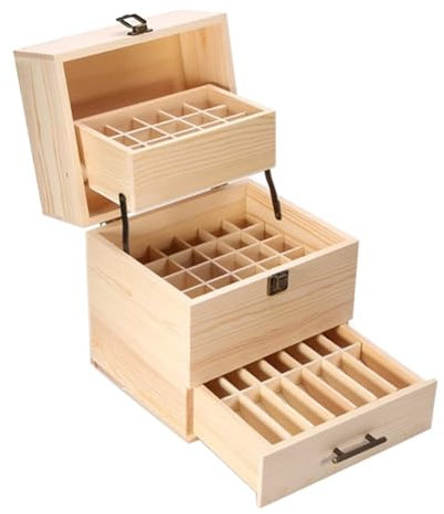 PUCHEN Porta Oli Essenziali Cassettiera for contenitori for Oli Essenziali for Bottiglie di Olio for aromaterapia, Design con Serratura, 59 Scomparti