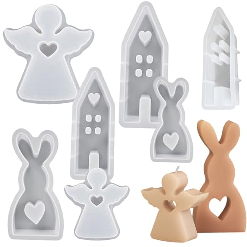 Rrlihjgu 7 Stück Osterharzform -Osterkerzen-Gussform-Set Ostern Kaninchen Silikonformen Gießformen Osterhase Silikonform Silikon Gießform Für Handwerk, Ostern Dekoration