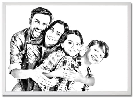 Lol t-shirt Quadro Personalizzato con Foto Effetto Matita - Disegno Bianco e Nero - Idea Regalo Famiglia (30x40 (con cornice))