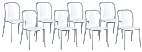 Beliani Gartentstuhl 8er Set Kunststoff weiß/grau stapelbar modern Spezia