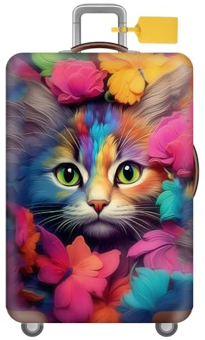 FANSU Elastisch Kofferhülle Kofferschutzhülle M, 3D Katze Reisekoffer Schutzhülle mit Reißverschluss, Elasthan Blume Koffer Cover Waschbar Gepäckabdeckung - 18 bis 32 Zoll