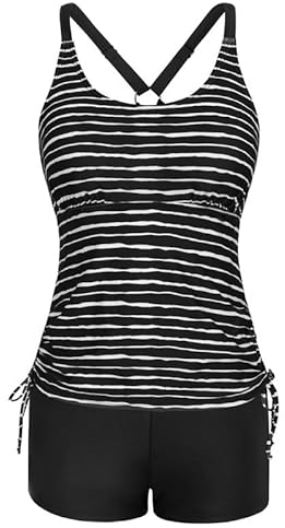 Womens Tankini Sets，Strappy Tankini Swimsuits Drawstring Bathing Suits Two Piece Floral Print Swimwear with Shorts