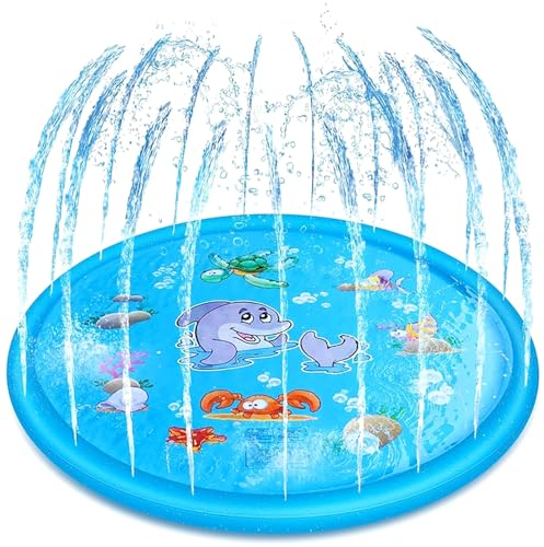 YANGUN Tappetino Gioco d'Acqua, 170 CM Tappetino Gioco d'Acqua per Bambini, Spruzza la Piscina con Giochi d'Acqu, Splash Pad d'Acqua Giocattoli per Cane e Bambini (Delfino dell'Oceano)