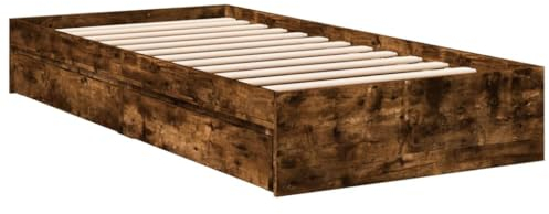 vidaXL Bettgestell, Bett mit Schubladen für Schlafzimmer, Bettrahmen mit Lattenrost, Schlafzimmerbett Einzelbett, Räuchereiche 100x200cm Holzwerkstoff