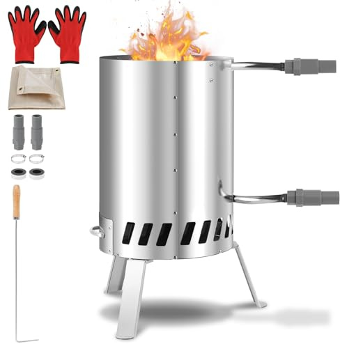 Daromigo Riscaldatore per piscina con fuoco e spirale di riscaldamento, per piscina, con tappetini refrattari e vassoio, 100% acciaio inox, diametro 36/38 mm