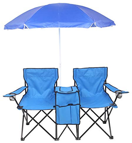 Loboo Idea Silla plegable portátil de 2 asientos para exteriores con sombrilla extraíble, silla de playa portátil con bolsa térmica para viajes, pesca, picnic