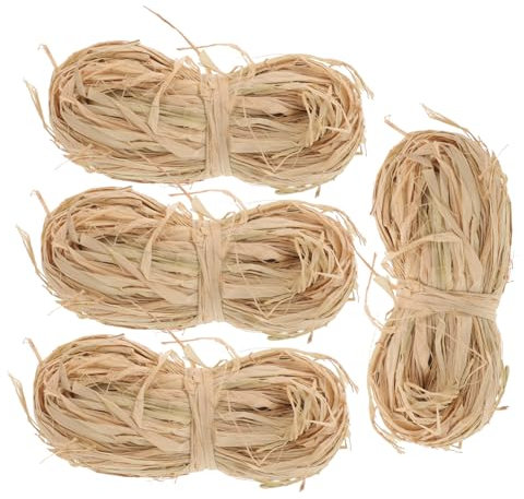 SEWOART Natural Raffia Ribbon 4pcs Rustic Craft Ribbon for Wrapping, Basket Weaving and Floral Bouquet Decoration DIY Supplies for Creative Handmade Projects