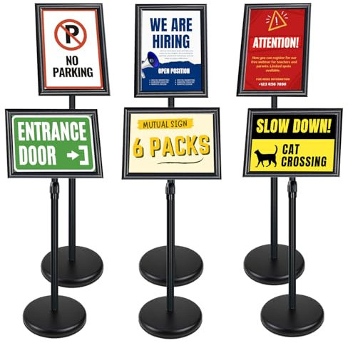 Mutualsign 6 unidades Soporte Ajustable para Carteles A4, Expositores de Suelo de Aluminio para Menús, Publicidad Reemplazable con Base Estable, Negro
