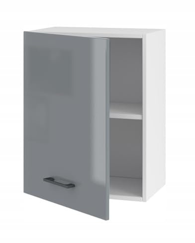 Laclar Hängendes Küchenregal mit Tür, 45 cm – Kompakte Oberschrank mit Stauraum - einfach zu montieren - Universalfront - Robustes Material - ideal für kleine und große Küchen (graues Acryl glänzend)