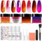 Honey Joy Dip Powder Nail Kit Starter, 4 Colors Halloween Pumpkin Orange Mystic Purple Dipping Powder Liquid Set with Base Top Coat for Nail Art Manicure Salon DIY, Dip-7pcs-No.14