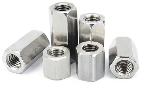 Lot de 6 écrous d'accouplement hexagonaux M12 x 19 x 50, en acier inoxydable 304, écrou d'accouplement à tige ronde pour raccords filetés métriques