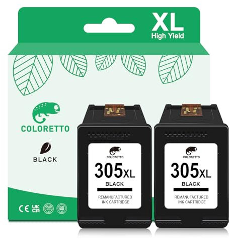 COLORETTO 305 XL Patrone für HP 305 Druckerpatronen Schwarz Kompatibel für HP Druckerpatronen 305 für DeskJet 2700 2720 4100 4120 Envy 6000 6020(2 Schwarz)