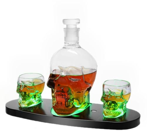 Skull Whiskey Decanter Set with 7 Colors,2 Glasses,Unique Birthday Gifts for Men Dad Husband, Suitable for Anniversary,Party,Birthday,Gift for Scotch,Vodka,Boubon Liquor or Wine - 800ml