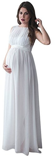 Robe de soirée élégante longue en tulle - Robe de cocktail pour femme enceinte - Robe de mariée bohème - Robe de princesse - Grandes tailles - Robe festive longue de grossesse, Blanc., M