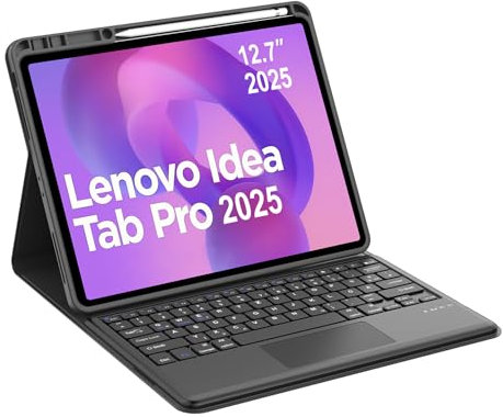Occtingkind für Lenovo Idea Tab Pro 12,7 Hülle mit Tastatur & Trackpad, Abnehmbar Bluetooth Tastatur für Lenovo Xiaoxin Pad Pro 12,7 TB373FU 2025 & Moto Pad 60 Pro, QWERTZ, USB-C, Schwarz