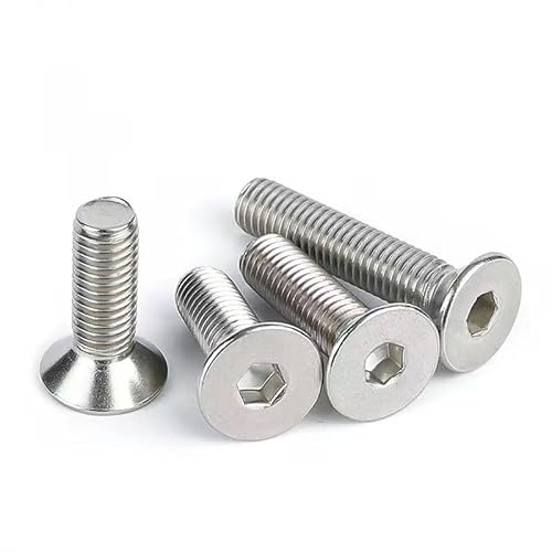 Lot de 25 vis à tête plate à tête plate 10#-24 x 3/8 en acier inoxydable 18-8 (304), finition brillante, entraînement à six pans creux