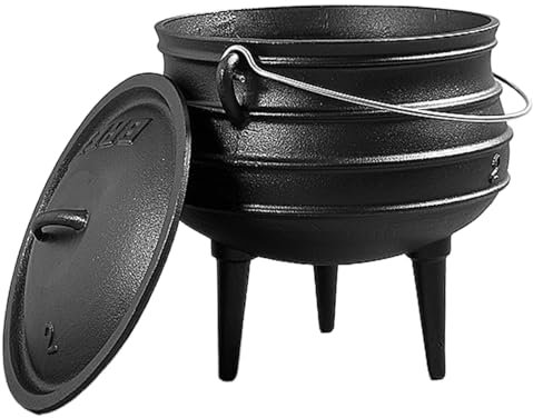 Cauldron Gusseisen 3L Witch Kessel mit Deckel & Griffgusskartopf mit 3 langen Beinen im Freien zum Campingkamin Hexerei Halloweeniron