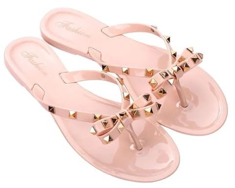 L6NqIAG Damen Sandalen Flats Mode Damen Flip Flops Sommerschuhe Flats Sandalen Coole Strand Nieten Schuhe Sandalen Mädchen Größe 36-41 Flip Flop Damen(Khaki,24.5cm)