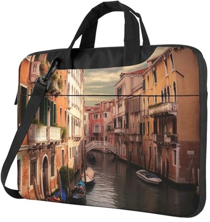 Laptoptasche, Laptop-Tragetasche, schöne Venedig-Kanalansicht Messenger-Umhängetasche mit Schultergurt, Computertasche, Schwarz, 15.6 inch