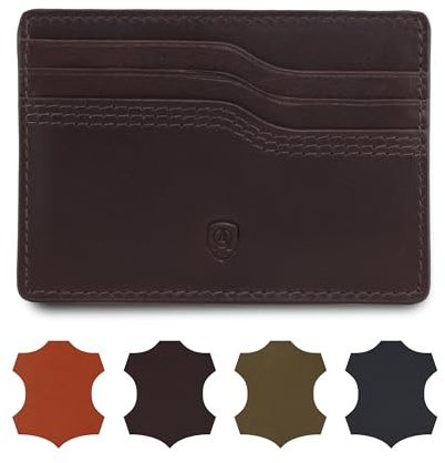AKAROA – Card Holder Extra Slim Wallet für Herren aus Rindsleder Carlo – Ultraschlankes Kartenetui aus Leder für 6 Karten mit Scheinfach 7x10cm - Minimalistischer Geldbeutel mit RFID-Schutz – Braun