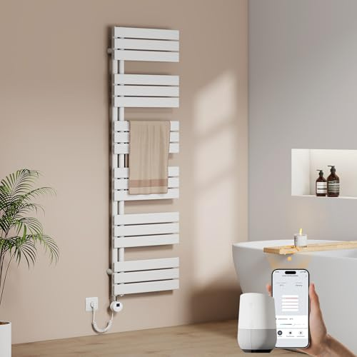 EMKE WiFi Handtuchheizkörper Elektrisch 1599x500 mm - Flach Badheizkörper Elektrisch, Elektrischer Handtuchwärmer Handtuchtrockner Handtuch Heizkörper Bad mit Thermostat und Heizstab - 1000W, Weiß