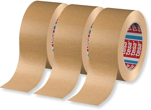tesa tesapack 4713 Paketband im 3er Pack - Papier Klebeband zum Verschließen von Verpackungen, recyclingfreundlich und lösungsmittelfrei - braun - 3 Rollen je 50 m x 50 mm