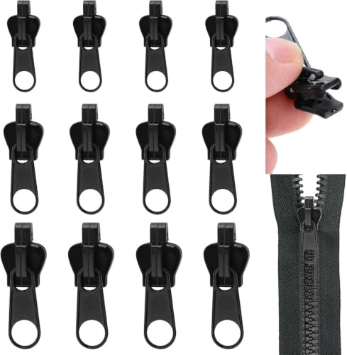 FEIGO Reisverschluss Zipper Ersatz, 12 Stück Reisverschluss-Reparaturset, Universal Fix Reißverschluss, Abnehmbare Reißverschluss Zipper für Kleidung, GepäCk, RucksäCken und Koffern