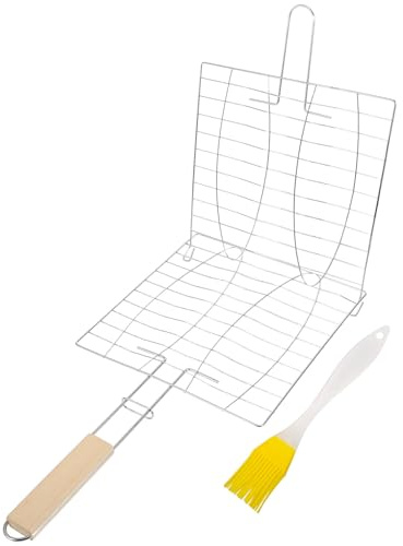 Gatuida Grillkorb Für Fisch Camping-grillkorb Mit Grillrost Und Ölpinsel Praktisches BBQ-grillbesteck-Set Für Outdoor-grillabende Reisen Und Picknicks