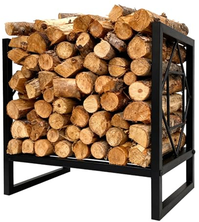 GarveeLife Firewood Rack, Metal Firewood Stand for Firewood Storage, Firewood Shelf Indoor and Outdoor, Firewood Rack for Fireplace & Oven, Steel, 44 x 30 x 40 cm, Black