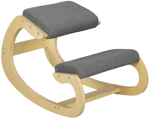 HOMCOM Kniestuhl Ergonomisch aus Holz Bürostuhl für Homeoffice Grau | Gesundheitsstuhl zur Verbesserung der Körperhaltung