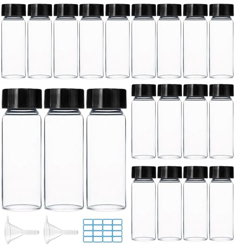 LAINIKE 20 pcs 30ml Probe Fläschchen, Probe Glasflaschen Transparent Mini Probe Flasche Labor Fläschchen Probenahme Glasflaschen Inklusive Pipette, Trichter und Etikett