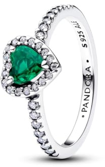 PANDORA Damen Ring Silber Herz Relief Königsgrün 198421C07