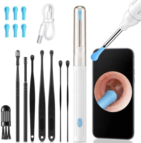 Ear Wax Removal Kit, 1920P Otoscope Ear Cleaner with Camera, IP67 | Wireless Ear Cleaner With Camera, 6 LED Lights, IP67 Lens, iOS/Android App & 8 Ear Cleaning Tools, White