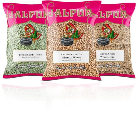 Jalpur Millers Premium Whole Spice Combo Pack – Natural Cumin Seeds, Coriander Seeds and Fennel Seeds for Cooking, Seasoning & Indian Recipes (100g Each, Pack of 3)