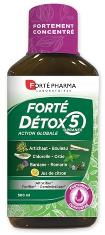 Forté Pharma - Forté Détox 5 organes | Complément Alimentaire intestins Artichaut, Bouleau et Bardane - Détox Globale, Détox foie, Elimination, Purifie l'organisme & la peau| 500ml = 10 jours