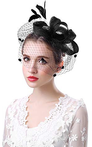 Coiffure Femme Chapeau Mariage Bride Fascinator élégante Serre-tête Bibis Nuptiale Voilette Bandeau pour Cocktail Mariage Derby Grand Gala Cérémonie Photographe Fête Soirée Déguisement Noël