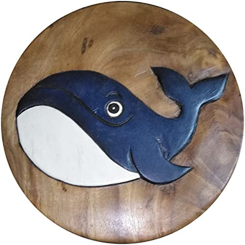 ART-CRAFT Vielseitiger Kinderhocker Holzhocker rund aus Massivholz Tiermotiv Wal mit vielen Einsatz Möglichkeiten