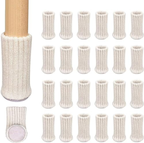 Ezprotekt Möbelsocken, 24er-Pack, Gestrickte Möbelfüße, Stuhlbeinschoner, Stuhlbeine, rutschfeste Möbelschuhe, Vermeiden Kratzer und Lärm, Passend für Stuhlbeine von 1 bis 2 Zoll, Beige