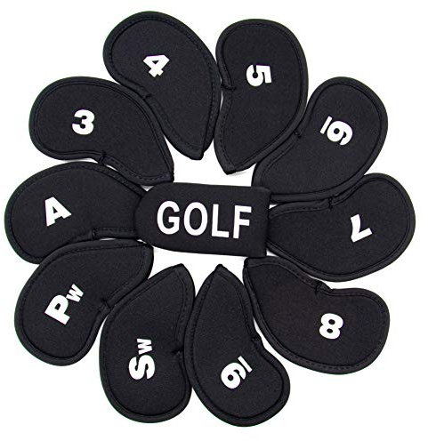 AUEAR, 11 Pack Golf Head Covers Black Neoprene Iron Putter Headcovers Set Fit All Brands