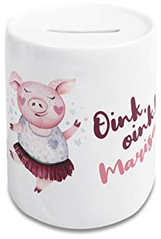 GRAZDesign Spardose Kinder mit Name Mädchen, Sparschwein Geld Geschenk personalisiert Taufe, Geburtstag Lustiges Schwein aus Keramik