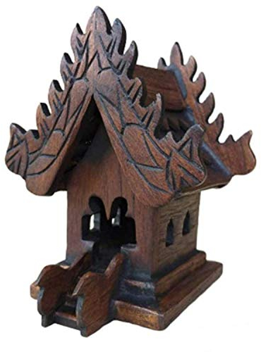 CoziNest Mini-Tempel-Tischplatte, thailändisch, klein, buddhistisches Geisterhaus, SanPraPhum, Teakholz, handgefertigte Dekoration oder Geschenk