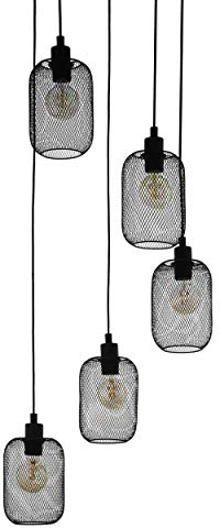 EGLO Pendelleuchte Wrington, 5 flammige Hängelampe Vintage, Industrial, Retro, Hängeleuchte aus Stahl, Esstischlampe, Wohnzimmerlampe hängend in Schwarz, E27 Fassung, Ø 54 cm