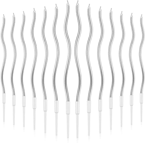 LUTER Geburtstagskerzen, 24 Stück, Spiralkerzen, lange Kerzen, dünne Kerzen, kleine Kuchen, für die Dekoration von Hochzeitsfeiern, Geburtstagen (Silber)