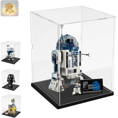 Acryl Vitrine Schaukasten für Lego 71426 75379 75304 77071, Glasvitrine Acrylbox Transparent für Figuren Sammlerstücke Spielzeug | mit Holz-Kunststoff-Basis, Schwarz Innen 20x20x30 cm