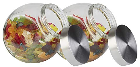 APS Vorratsglas 2er Set - Behälter mit Premium Glaskugel-Optik und Schraubdeckel aus rostfreiem Edelstahl - Aromadichte durch die hochwertigen Schraubdeckel