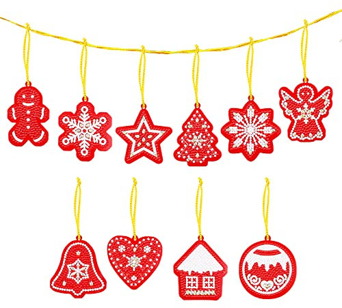 MWOOT 10 Piezas 5D Pintura de Diamante Kit de Adornos Colgantes de Navidad,Decoración de árbol de Navidadcolgante de Decoración,Hanging Pendant Gift Tags for Christmas Tree Decoration